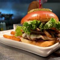 The Shroomy · Grilled mushrooms and onions, lettuce, tomato, jack cheese and shanty sauce. Comes on a brio...