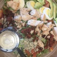 California Cobb · Romaine lettuce, bacon, green onions. Blue cheese, sliced eggs, grilled chicken breast, avoc...