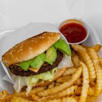 Avocado Burger · 100% pure beef burger topped with avocado. BURGER ONLY