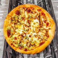Chicken Pesto Pizza (Medium) · Pesto sauce, chicken breast and mozzarella cheese.