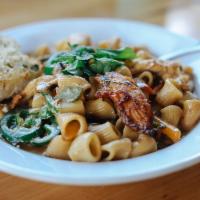 Chicken & Tequila · Fresh rigatoni pasta tossed with a creamy tequila sauce, grilled chicken, mushrooms and fres...
