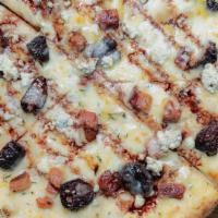 Fig And Pig Pizza · Nueske's bacon, figs, mozzarella, thyme, blue cheese crumbles, balsamic reduction