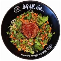 Cold Dan Dan Noodle · Spicy Cold Noodle in sesame sauce with seasoned ground pork, shredded chili pepper,  cilantr...