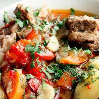 Beef Khashlama · Short ribs slow-cooked in casserole with potatoes (for 2 person)