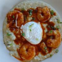 Shrimp & Grits · Gluten free. Jumbo Cajun shrimp, Cheddar grits, poached egg, green onion.