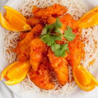 Orange Chicken · Deep fried chicken with Thai sweet orange sauce.