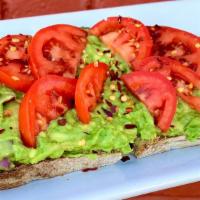 Og Avo Toast · AVOCADO, ONIONS, OLIVE OIL, TOMATOES, SALT, PEPPER AND CHILI FLAKES ON OLIVE BREAD