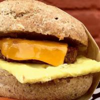 Egg Sausage  Sandwich (Gluten-Free) · Beyond Sausage, Just Egg, Vegan Cheese, Our BLT Sauce on a GLUTEN-FREE bun.