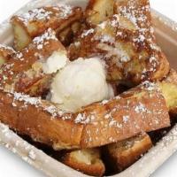 French Toast · Hand-dipped brioche French toast bites with powdered 
sugar, whipped butter & classic maple ...