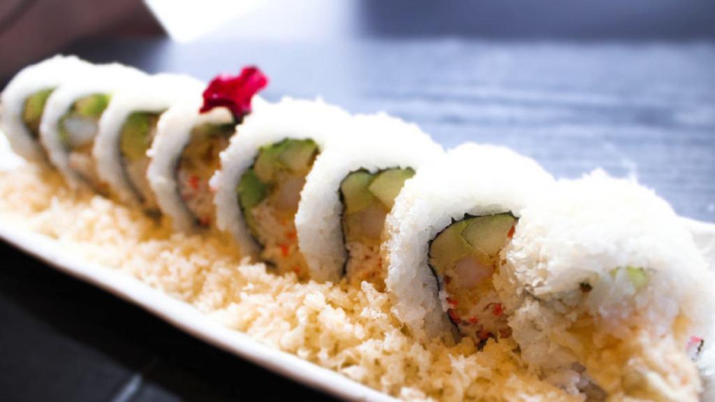 Shrimp Tempura Roll · In: shrimp tempura, crab meat, avocado, cucumber. Sauce: eel.