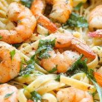 Herb Shrimp Pasta · fettuccine, fine herbs, garlic, chili flakes, white wine