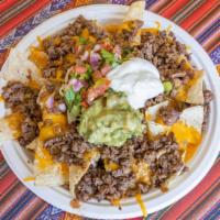Nachos · Nachos (with meat for additional charge). Choose your protein (asada, chicken or carnitas) f...