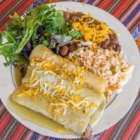 Enchiladas Meal · Three enchiladas per person. Choose your proteins (asada, chicken, carnitas or vegetables). ...