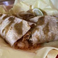 Shrimp Burrito · Filled with rice, sour cream, & mexican salsa
