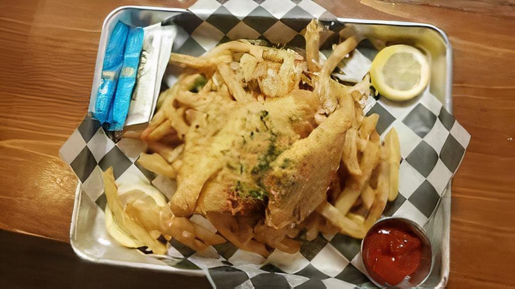 Fish & Chips · Three deep fried cod fillets, served with malt vinegar, lemon, or tartar sauce.