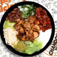 Burrito Bowl · Enjoy your choice of Chando’s signature meat selection served with jack cheese, beans, fresh...