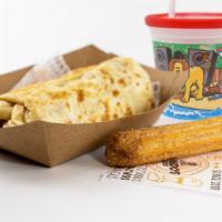 Lil Bean And Cheese Burrito · Kid's sized bean and cheese burrito, kid's drink and mini churro