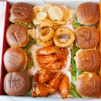 The Family Box · 8 (3 oz.) Burgers, 8 Wings, Fries, and Onion rings.

All of the burgers come with House Sauc...