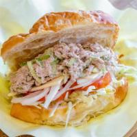 Tuna · Tuna Croissants : Served with  jalapeños, pickle, Onions, Tomato, lettuce, mayonnaise and ch...