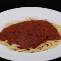 Pasta With Meat Sauce · Choice of pasta, topped with our homemade meat sauce.