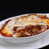 Lasagna · layers of pasta,  ricotta, and meat sauce topped with mozzarella