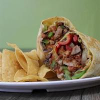 Fajita Style Burrito · Your choice of protein with grilled bell peppers & onions, salsa Jack cheese, pico de gallo,...