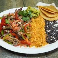 Steak Fajitas · Half pound angus steak grilled with fresh bell peppers, onion and pico de gallo, served with...