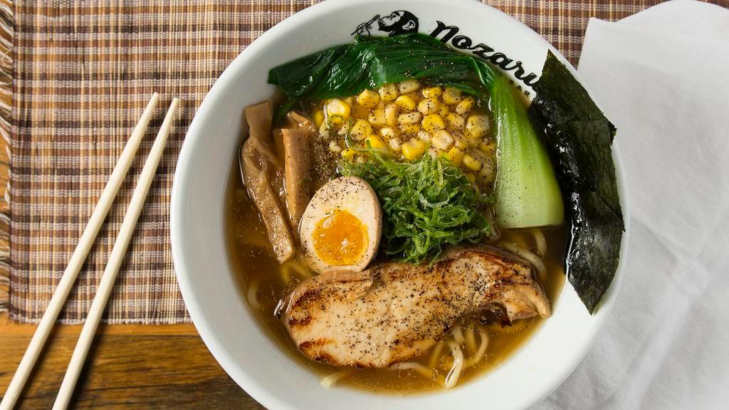 Tokyo Chicken · Traditional Chicken Ramen. Your Choice of Protein, Corn, Baby Bok-hoy, Green Onions, Bamboo Shoots, Roasted Seaweeds, and Marinated Boiled Egg.