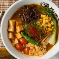 Angry Veggie · Vegan Friendly. Spicy Miso Vegetable Broth. Spicy Miso, Fried Tofu, Green Onions, Baby Bok-C...