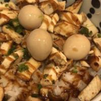 Teriyaki Bowl · Your Choice of Protein on the Rice. Green onions, Quail Eggs, Teriyaki Sauce on Top.