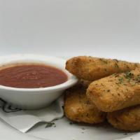 Fried Mozzarella · Seasoned and breaded, made in-house with a spicy marinara sauce.