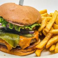 Five Alarm Burger · Roasted jalapeños, chipotle mayo, pico de gallo, lettuce, tomato, onion, pickles and more th...