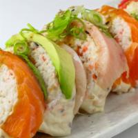 No Rice Roll #1 · Crab, spicy tuna, avocado, and cucumber with soy paper (In). Fresh tuna, salmon, and yellowt...