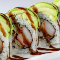 Caterpillar Roll · Eel, cucumber, and crab. Avocado (Top).