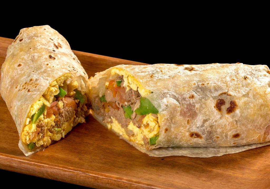 Machaca Burrito · Shredded beef, bell pepper and onion.