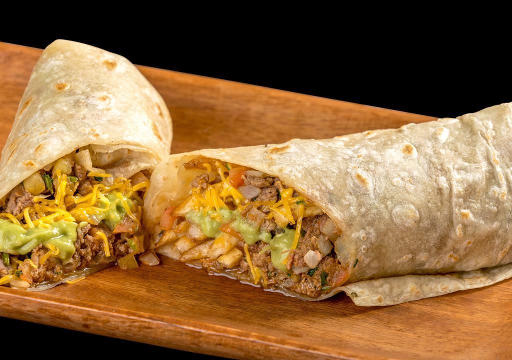 California Burrito · Carne asada, pico de gallo, french fries, guacamole, cheese