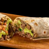 Carne Asada Burrito · Steak, pico de gallo, guacamole.