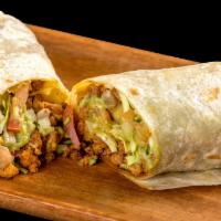 Adobada Burrito · Marinated pork, guacamole, pico de gallo, and cabbage.