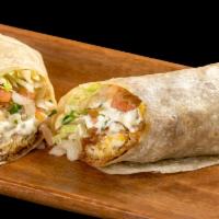 Fish Burrito · Breaded fish, tartar sauce, cabbage, and pico de gallo.