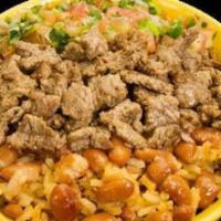 Adobada Bowl · Marinated pork and pico de gallo. Include pinto beans and rice.