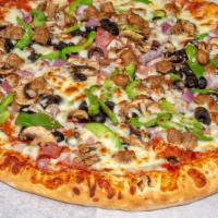 Dalia'S Supreme (Extra Large) · Pepperoni, Italian sausage, Canadian bacon, black olives, fresh mushrooms, red onions, bell ...
