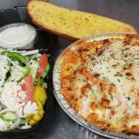 Baked Ziti · Smothered with meaty tomato sauce baked with mozzarella cheese. served with salad and garlic...
