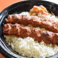 All Beef Lule Bowl · 8oz. (2 skewers) of 100% Certified Angus Beef (ground), house mix, rice.