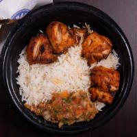 Chicken Shish Bowl · 8oz. of All-Natural chicken thigh shish kebab (dark meat), house mix, rice.