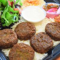 Falafel Plate · Gluten-Free, Vegan. Falafel, house salad, rice, tahini, and lavash bread
