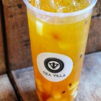 Passionfruit Lava · Real passion fruit extract w/ pulps infused in organic four seasons tea w/ fruit bits & rain...