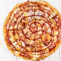 Hawaifan Delight · Homemade pizza sauce, mozzarella, Canadian bacon, bacon, pineapple, red onion, fresh garlic ...