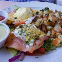 Smoked Salmon Benny Or Beagle · Capers, Dill, Purple onions, Tomatoes, and Cream Cheese