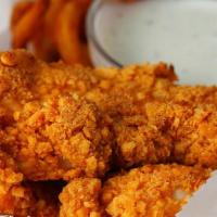 Chicken Strips · Deep fried Chicken strips served with your choice of dipping sauce