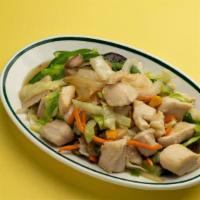 Chicken Chop Suey · Sliced white meat chicken with Napa cabbage, broccoli, zucchini, carrots, mushroom, water ch...